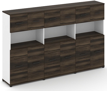 Шкаф три широкие секции, 4 ниши (6 фасадов ЛДСП, 2 ниши + 6 фасадов ЛДСП, 1 ниша) CN.STS-435 B/W