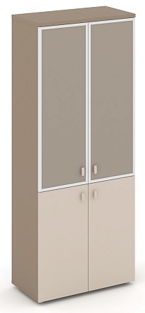 Шкаф высокий широкий (2 низких фасада ЛДСП + 2 средних фасада стекло лакобель  Satin в раме) ES.ST-1.2R I/U