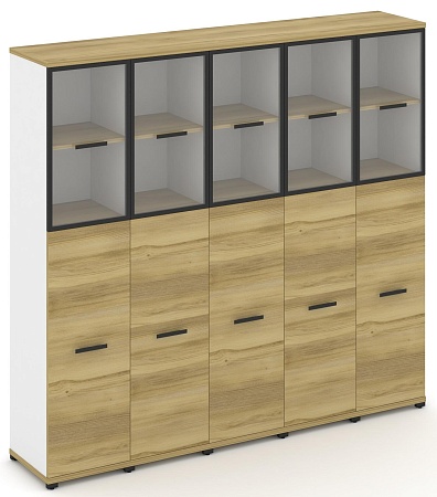 Шкаф пять узких секций, 5 ниш (5 фасадов ЛДСП, 3 ниши + 5 фасадов стекло прозрачное в раме, 2 ниши) CN.STU-555 RP B/W