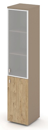 Шкаф высокий узкий правый (1 низкий фасад ЛДСП + 1 средний фасад стекло в раме сатин матовый) ES.SU-1.2R(R)
