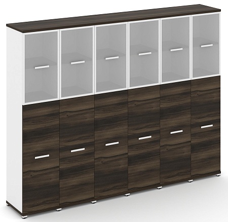 Шкаф шесть узких секций, 5 ниш (6 фасадов ЛДСП,  3 ниши + 6 фасадов стекло белое матовое в раме, 2 ниши) CN.STU-565 RM B/W