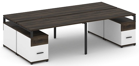 Рабочая станция на 4 места с двумя двухсторонними опорными тумбами CN.DRS-331 B/W