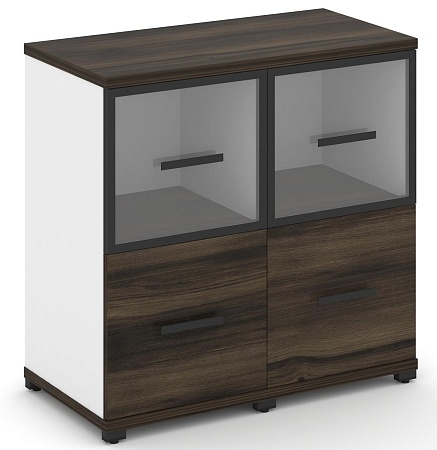 Шкаф две узкие секции, 2 ниши (2 фасада ЛДСП, 1 ниша + 2 фасада стекло прозрачное в раме, 1 ниша) CN.STU-222 RP B/W