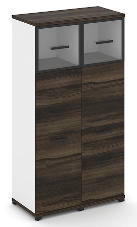 Шкаф две узкие секции, 4 ниши (2 фасада ЛДСП, 3 ниши + 2 фасада стекло прозрачное в раме, 1 ниша) CN.STU-424 RP B/W