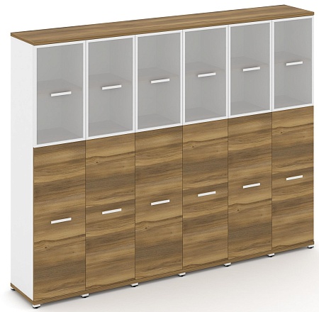 Шкаф шесть узких секций, 5 ниш (6 фасадов ЛДСП,  3 ниши + 6 фасадов стекло белое матовое в раме, 2 ниши) CN.STU-565 RM B/W