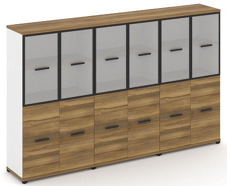 Шкаф три широкие секции, 4 ниши (6 фасадов ЛДСП, 2 ниши + 6 фасадов стекло белое матовое в раме, 2 ниши) CN.STS-432 RM B/W