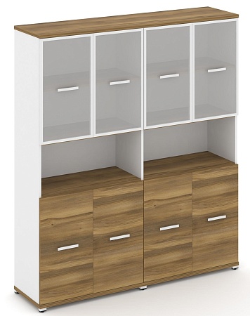 Шкаф две широкие секции, 5 ниш (4 фасада ЛДСП, 2 ниши + 4 фасада стекло белое матовое в раме, 2 ниши) CN.STS-523 RM B/W