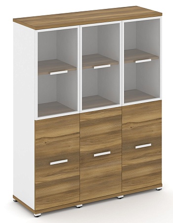 Шкаф три узкие секции, 4 ниши (3 фасада ЛДСП, 2 ниши + 2 фасада стекло прозрачное в раме, 2 ниши) CN.STU-432 RP B/W