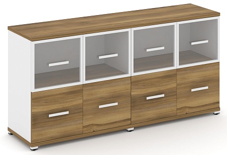 Шкаф две широкие секции, 2 нишии (4 фасада ЛДСП, 1 ниша + 4 фасада стекло прозрачное в раме, 1 ниша) CN.STS-222 RP B/W