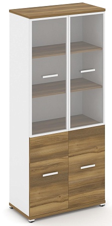 Шкаф одна широкая секция, 5 ниш (2 фасада ЛДСП, 2 ниши + 2 фасада стекло прозрачное в раме,  3 ниши) CN.STS-512 RP B/W