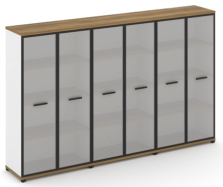 Шкаф три широкие секции, 4 ниши (6 фасадов стекло белое матовое в раме, 4 ниши) CN.STS-436 RM B/W