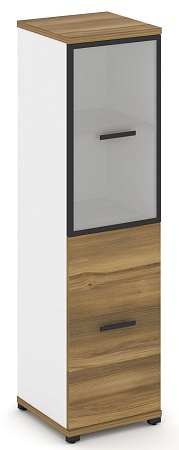 Шкаф одна узкая секция, 4 ниши (фасад ЛДСП,  2 ниши + фасад стекло белое матовое в раме, 2 ниши) CN.STU-412 RM B/W