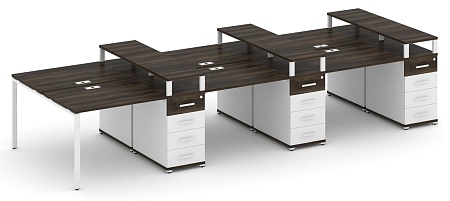Рабочая станция на 6 мест c шестью опорными тумбами CN.DRS-473 B/W