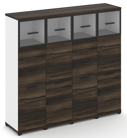 Шкаф четыре узкие секции, 4 ниши (4 фасада ЛДСП, 3 ниши + 4 фасада стекло прозрачное в раме, 1 ниша) CN.STU-444 RP B/W