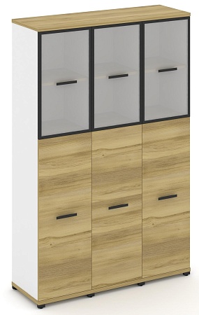 Шкаф три узкие секции, 5 ниш (3 фасада ЛДСП  3 ниши + два фасада стекло белое матовое в раме,  2 ниши) CN.STU-535 RM B/W