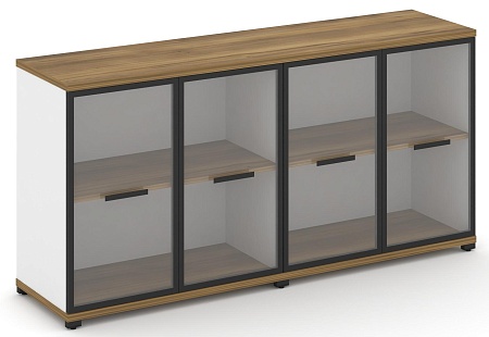 Шкаф две широкие секции, 2 нишии (4 фасада стекло прозрачное в раме, 2 ниши) CN.STS-223 RP B/W