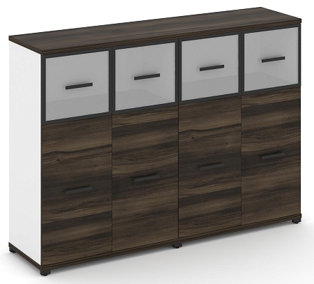 Шкаф две широкие секции, 3 ниши (4 фасада ЛДСП, 2 ниши + 4 фасада стекло стело белое матовое в раме, 1 ниша) CN.STS-324 RM B/W