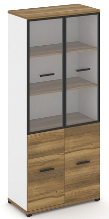 Шкаф одна широкая секция, 5 ниш (2 фасада ЛДСП, 2 ниши + 2 фасада стекло прозрачное в раме,  3 ниши) CN.STS-512 RP B/W