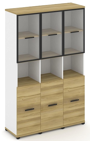 Шкаф три узкие секции, 5 ниш (3 фасада ЛДСП  на 2 ниши + 3 фасада стекло прозрачное в раме,  2 ниши) CN.STU-533 RP B/W