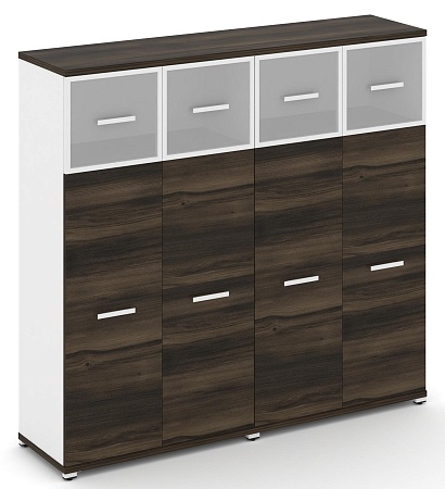 Шкаф две широкие секции, 4 ниши (4 фасада ЛДСП, 3 ниши + 4 фасада стекло стело белое матовое в раме, 1 ниша) CN.STS-424 RM B/W