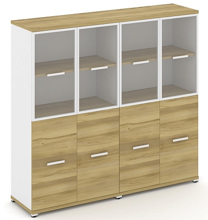 Шкаф две широкие секции, 4 ниши (4 фасада ЛДСП, 2 ниши + 4 фасада стекло прозрачное в раме, 2 ниши) CN.STS-422 RP B/W