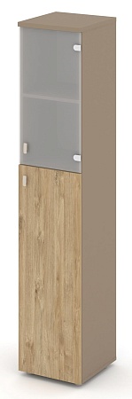 Шкаф высокий узкий правый (1 средний фасад ЛДСП + 1 низкий фасад стекло сатин матовый) ES.SU-1.7(R)