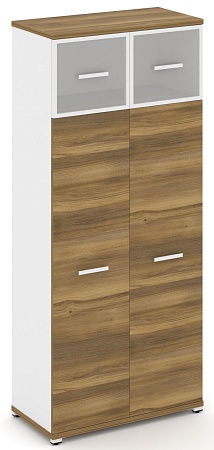 Шкаф одна широкая секция, 5 ниш (2 фасада ЛДСП, 4 ниши + 2 фасада стекло белое матовое в раме, 1 ниша) CN.STS-517 RM B/W