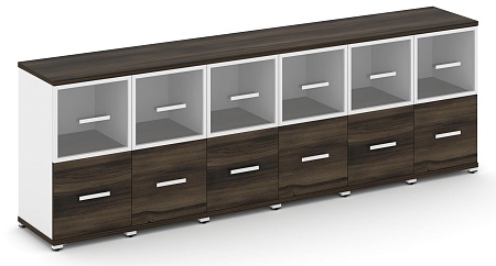 Шкаф шесть узких секций, 2 ниши (6 фасадов ЛДСП, 1 ниша + 6 фасадов стекло прозрачное в раме, 1 ниша) CN.STU-262 RP B/W