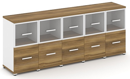 Шкаф пять узких секций, 2 ниши (5 фасадов  ЛДСП, 1 ниша + 5 фасадов стекло прозрачное в раме, 1 ниша) CN.STU-252 RP B/W