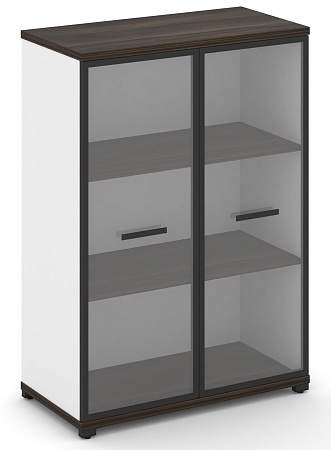 Шкаф две широкие секции, 3 ниши (2 фасада стекло прозрачное в раме, 3 ниши) CN.STS-316 RP B/W