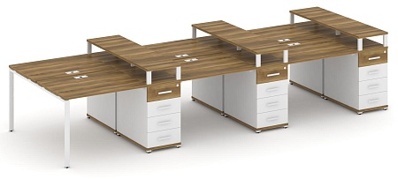 Рабочая станция на 6 мест c шестью опорными тумбами CN.DRS-473 B/W