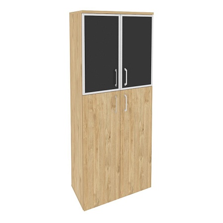 Шкаф высокий широкий (2 средних фасада ЛДСП + 2 низких фасада стекло лакобель в раме) O.ST-1.7Rblack