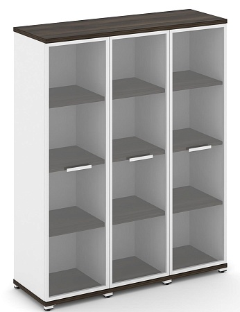 Шкаф три узкие секции, 4 ниши (3 фасада стекло прозрачное в раме, 4 ниши) CN.STU-436 RP B/W