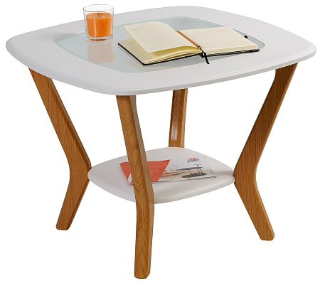 Журнальный столик со стеклом Мельбурн (Белый/Дуб с...