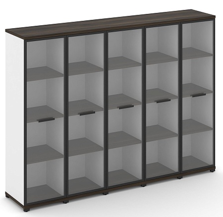 Шкаф пять узких секций, 4 ниши (5 фасадов стекло прозрачное в раме, 4 ниши) CN.STU-456 RP B/W