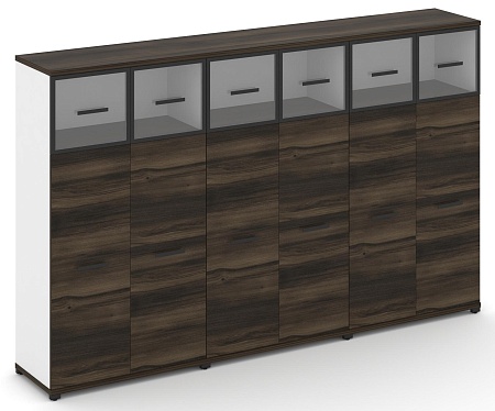 Шкаф три широкие секции, 4 ниши (6 фасадов ЛДСП, 3 ниши + 6 фасадов стекло прозрачное в раме, 1 ниша) CN.STS-434 RP B/W