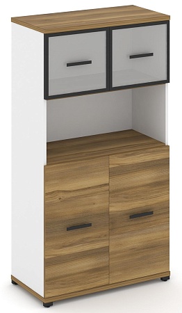 Шкаф две широкие секции, 4 ниши (2 фасада ЛДСП, 2 ниши + 2 фасада стекло белое матовое в раме, 1 ниша) CN.STS-415 RM B/W