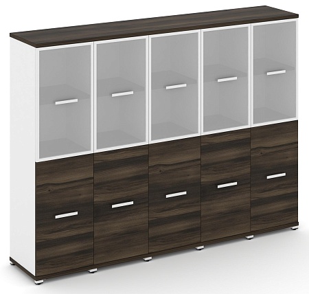 Шкаф пять узких секций, 4 ниши (5 фасадов ЛДСП, 2 ниши + 5 фасадов стекло белое матовое в раме, 2 ниши) CN.STU-452 RM B/W