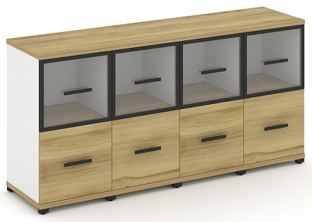 Шкаф четыре узкие секции, 2 ниши (4 фасада ЛДСП,  1 ниша + 4 фасада стекло прозрачное в раме, 1 ниша) CN.STU-242 RP B/W