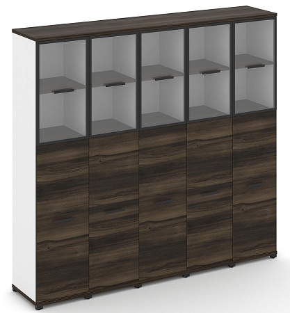 Шкаф пять узких секций, 5 ниш (5 фасадов ЛДСП, 3 ниши + 5 фасадов стекло прозрачное в раме, 2 ниши) CN.STU-555 RP B/W