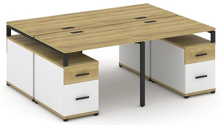 Рабочая станция на 4 места с двумя двухсторонними опорными тумбами CN.DRS-329 B/W