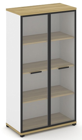 Шкаф две широкие секции, 4 ниши (2 фасада стекло прозрачное в раме,  4 ниши) CN.STS-416 RP B/W