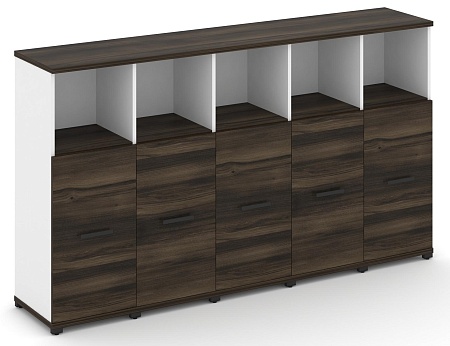 Шкаф пять узких секций, 3 ниши (5 фасадов ЛДСП, 2 ниши + 5 фасадов стекло белое матовое в раме, 1 ниша) CN.STU-354 RM B/W