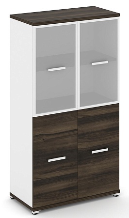 Шкаф две широкие секции, 4 ниши (2 фасада ЛДСП, 2 ниши + 2 фасада стекло белое матовое в раме, 2 ниши) CN.STS-412 RM B/W