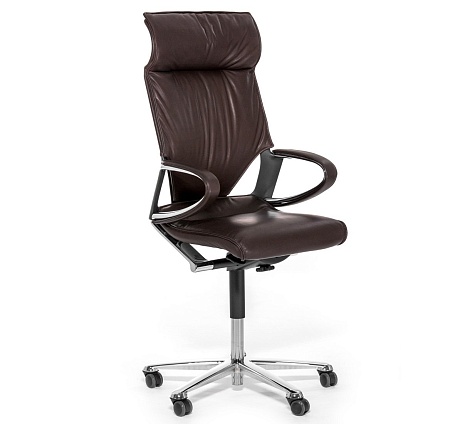 MODUS Кресло кожа,с подгол. ШОКОЛАД 284/81 87/89 dunkel braun frame and armrest cromium-plated*