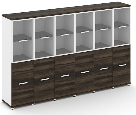 Шкаф шесть узких секций, 4 ниши (6 фасадов ЛДСП, 2 ниши + 6 фасадов стекло прозрачное в раме, 2 ниши) CN.STU-462 RP B/W