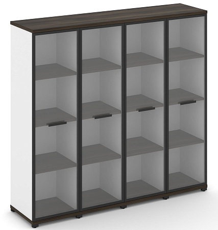 Шкаф четыре узкие секции, 4 ниши (4 фасада стекло прозрачное в раме, 4 ниши) CN.STU-446 RP B/W