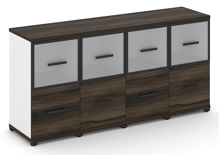 Шкаф четыре узкие секции, 2 ниши (4 фасада ЛДСП, 1 ниша + 4 фасада стекло белое матовое в раме,  1 ниша) CN.STU-242 RM B/W