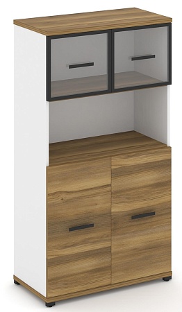 Шкаф две широкие секции, 4 ниши (2 фасада ЛДСП, 2 ниши + 2 фасада стекло прозрачное в раме, 1 ниша) CN.STS-415 RP B/W