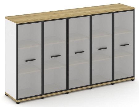 Шкаф пять узких секций, 3 ниши (5 фасадов стекло белое матовое в раме, 3 ниши) CN.STU-356 RM B/W